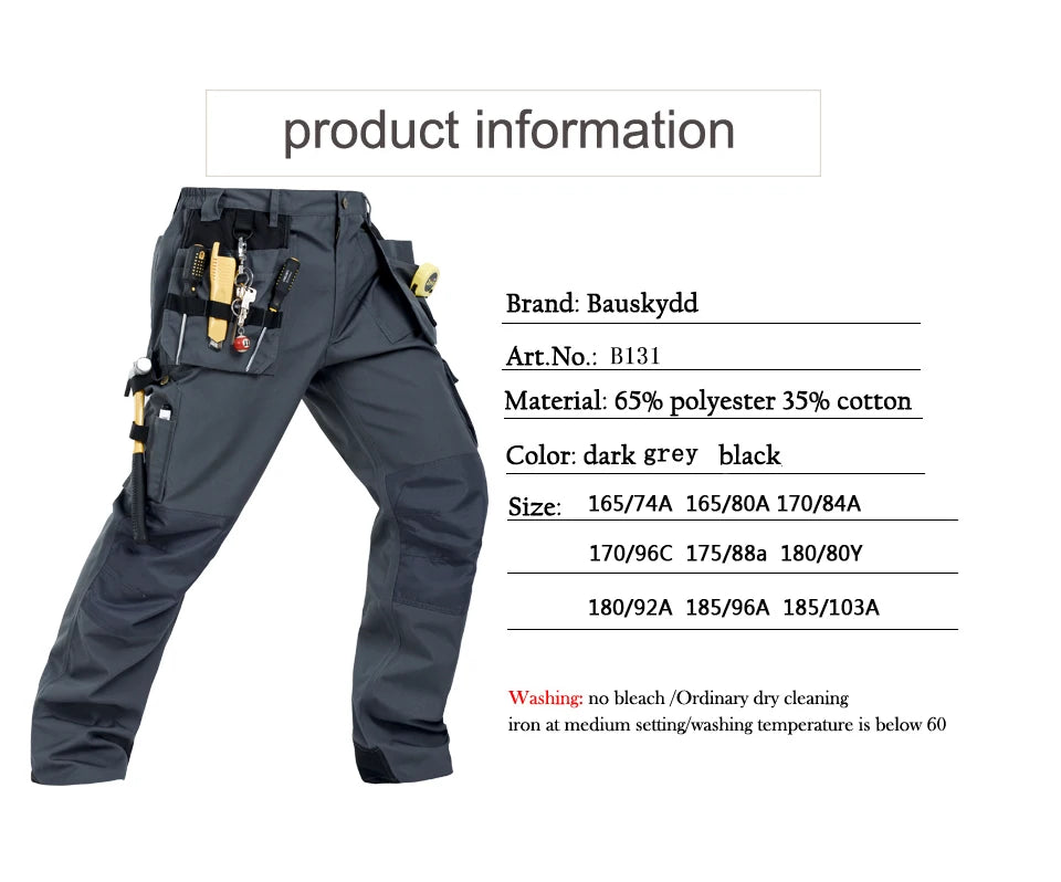 Men's Multi-Pocket Work Cargo Pants & Shorts | Polycotton Twill Mechanic Workwear — S to 3XL