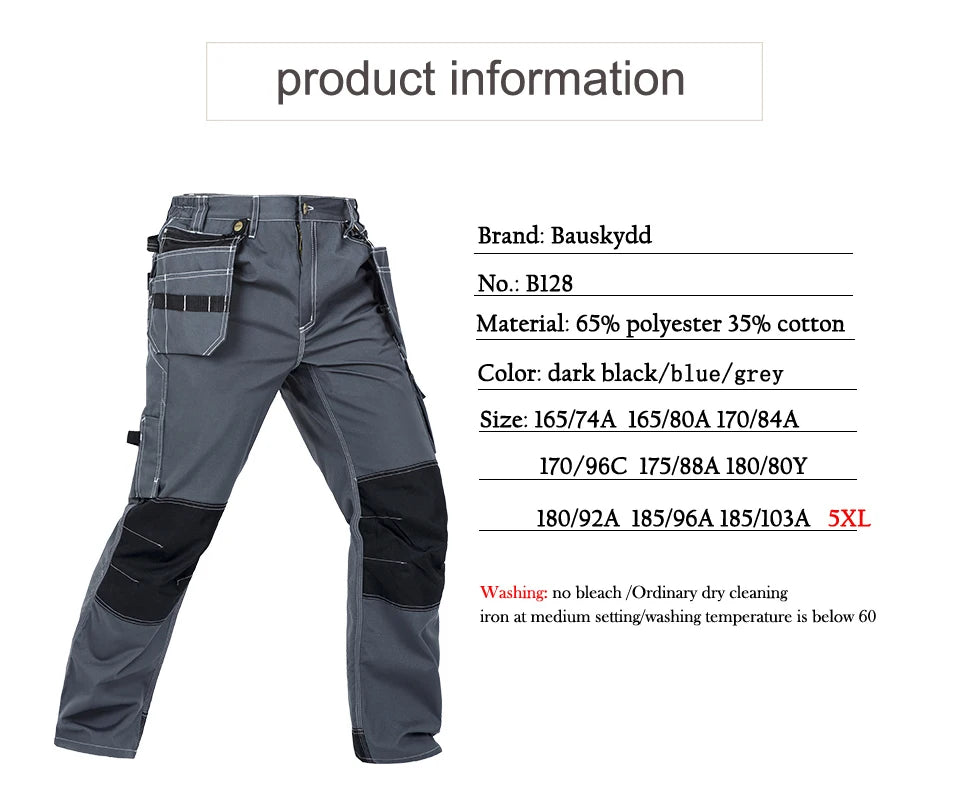 Men's Multi-Pocket Work Cargo Pants & Shorts | Polycotton Twill Mechanic Workwear — S to 3XL