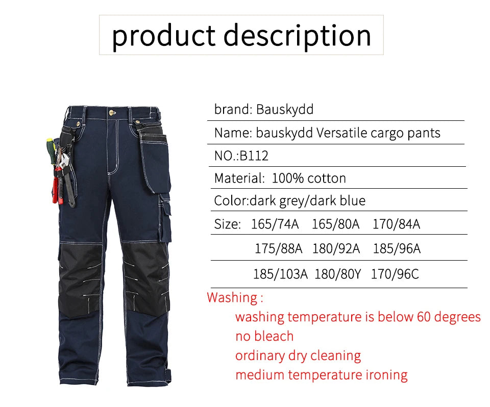 Men's Multi-Pocket Work Cargo Pants & Shorts | Polycotton Twill Mechanic Workwear — S to 3XL