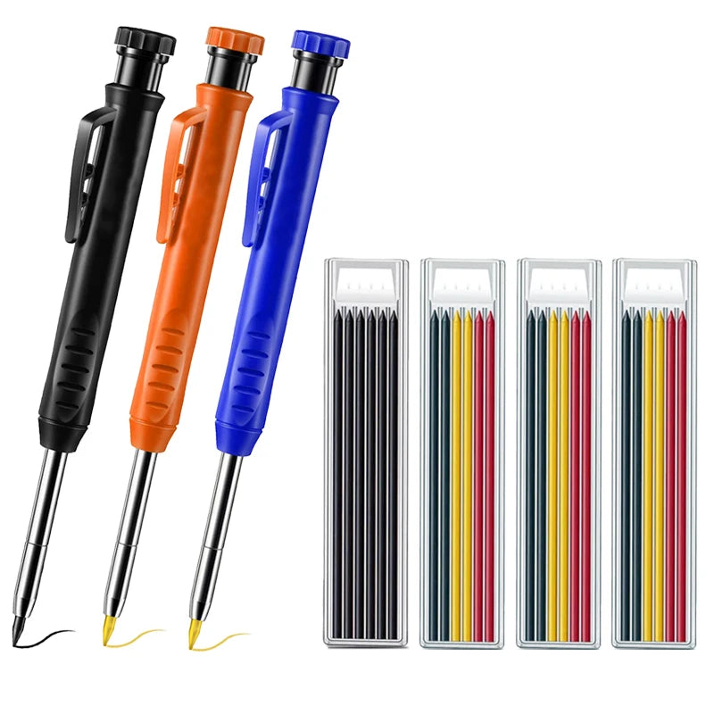 Pro Carpenter Pencil Set | Mechanical Marking Pencil with Built-In Sharpener & Refill Leads