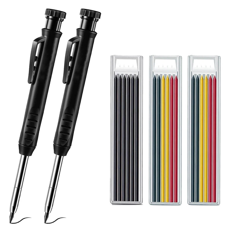 Pro Carpenter Pencil Set | Mechanical Marking Pencil with Built-In Sharpener & Refill Leads