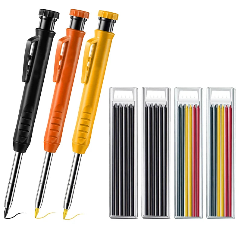 Pro Carpenter Pencil Set | Mechanical Marking Pencil with Built-In Sharpener & Refill Leads