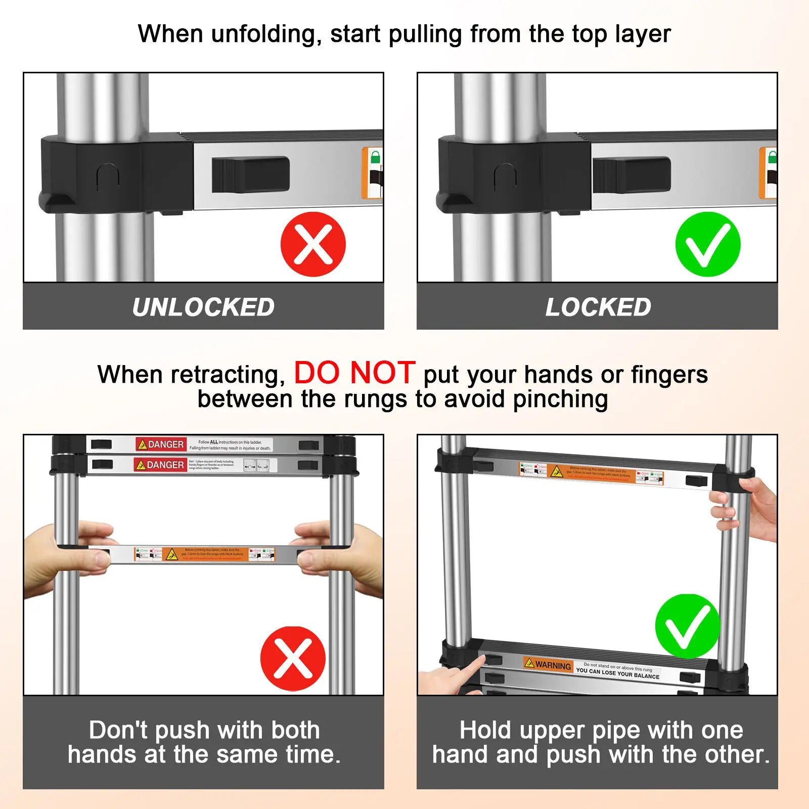 Pro Telescopic Extension Ladder | Stainless Steel Non-Slip Folding Ladder — 2.6M, 3.2M & 3.8M