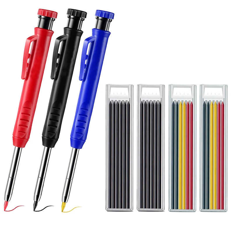 Pro Carpenter Pencil Set | Mechanical Marking Pencil with Built-In Sharpener & Refill Leads
