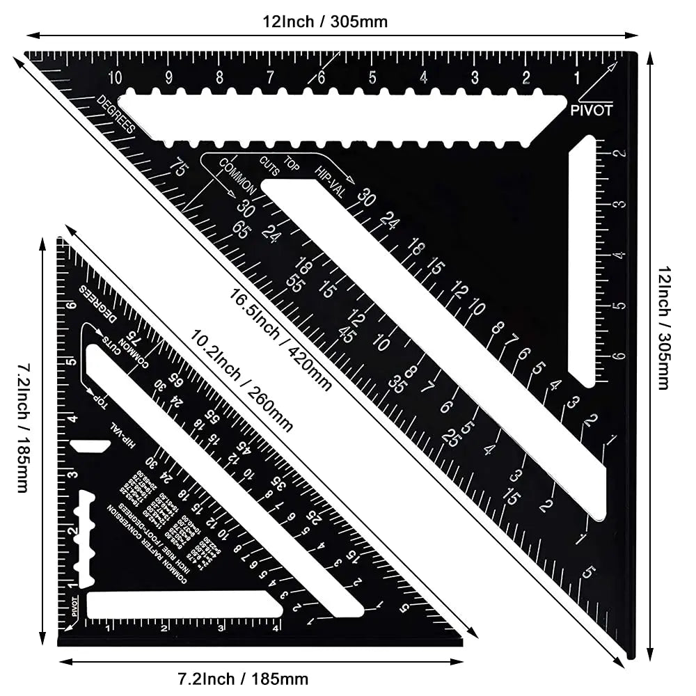 Aluminum Rafter Square | Triangle Ruler & Protractor for Woodworking & Framing