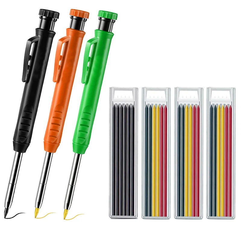 Pro Carpenter Pencil Set | Mechanical Marking Pencil with Built-In Sharpener & Refill Leads
