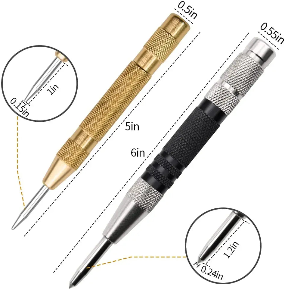 Pro Automatic Center Punch | Spring-Loaded Metal & Wood Marking Tool — 6 Colors