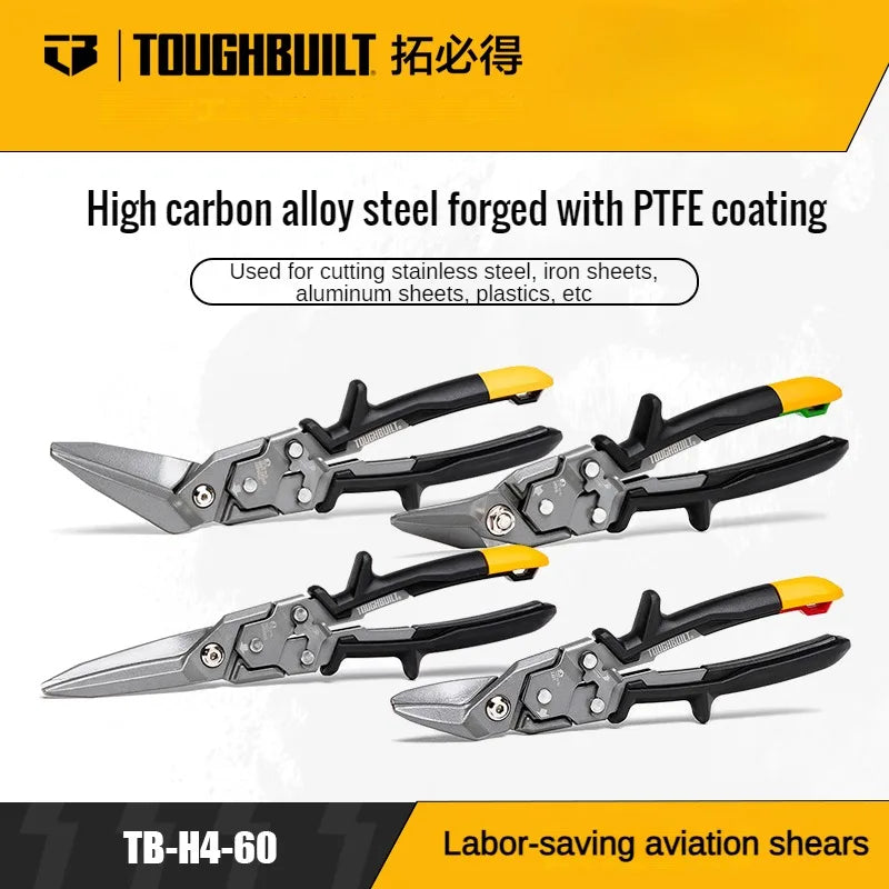 ToughBuilt Aviation Snips | Carbon Steel Cut Shears — Left, Right, Straight & Offset Long