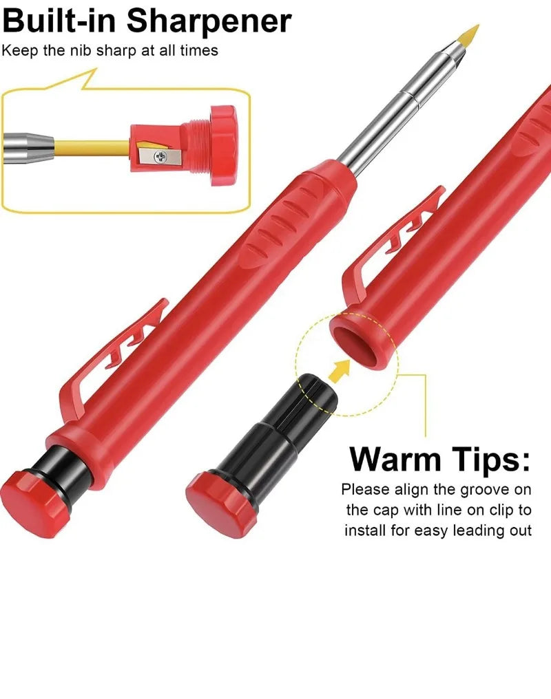 Pro Solid Carpenter Marking Pencil | Mechanical Woodworking Scriber with Lead Refills — Red, Black & Refill Packs