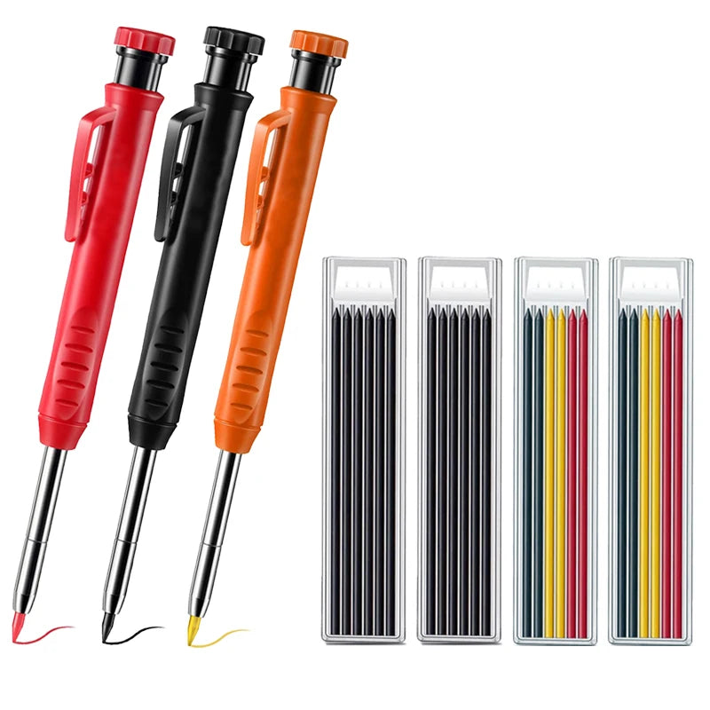 Pro Carpenter Pencil Set | Mechanical Marking Pencil with Built-In Sharpener & Refill Leads