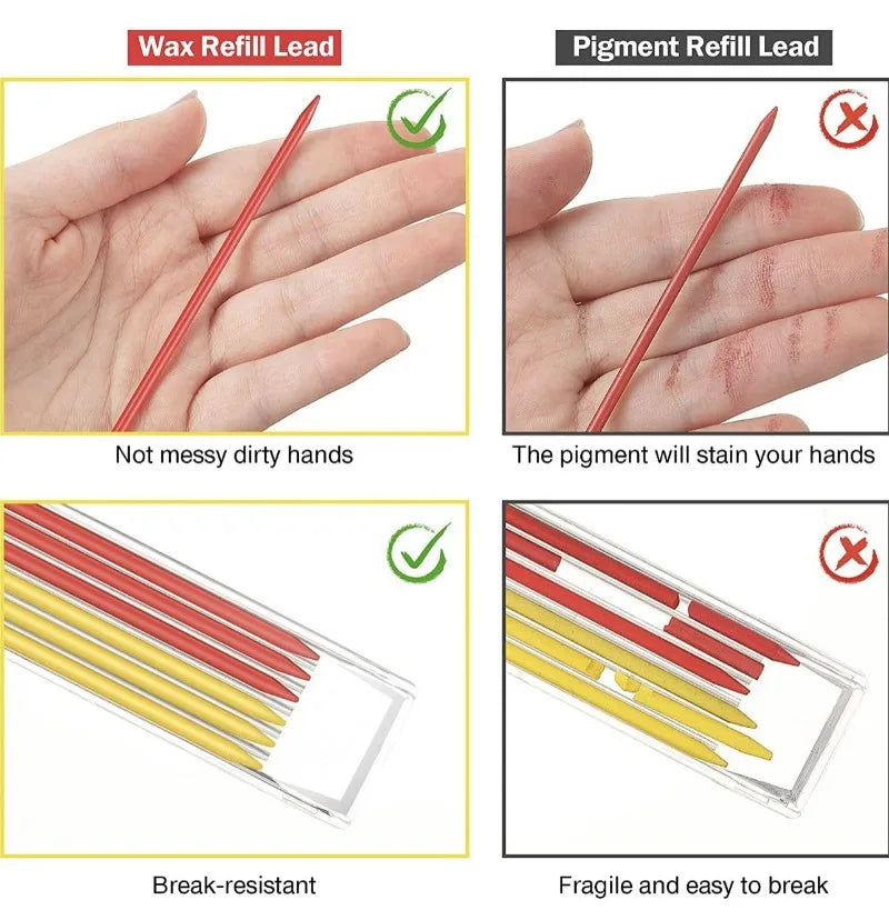 Pro Solid Carpenter Marking Pencil | Mechanical Woodworking Scriber with Lead Refills — Red, Black & Refill Packs