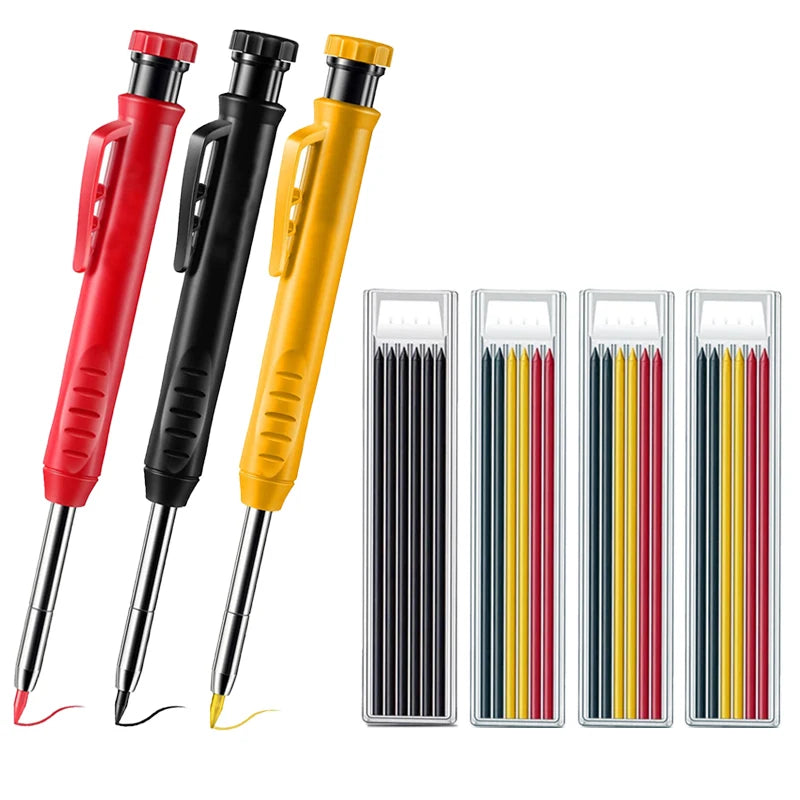 Pro Carpenter Pencil Set | Mechanical Marking Pencil with Built-In Sharpener & Refill Leads