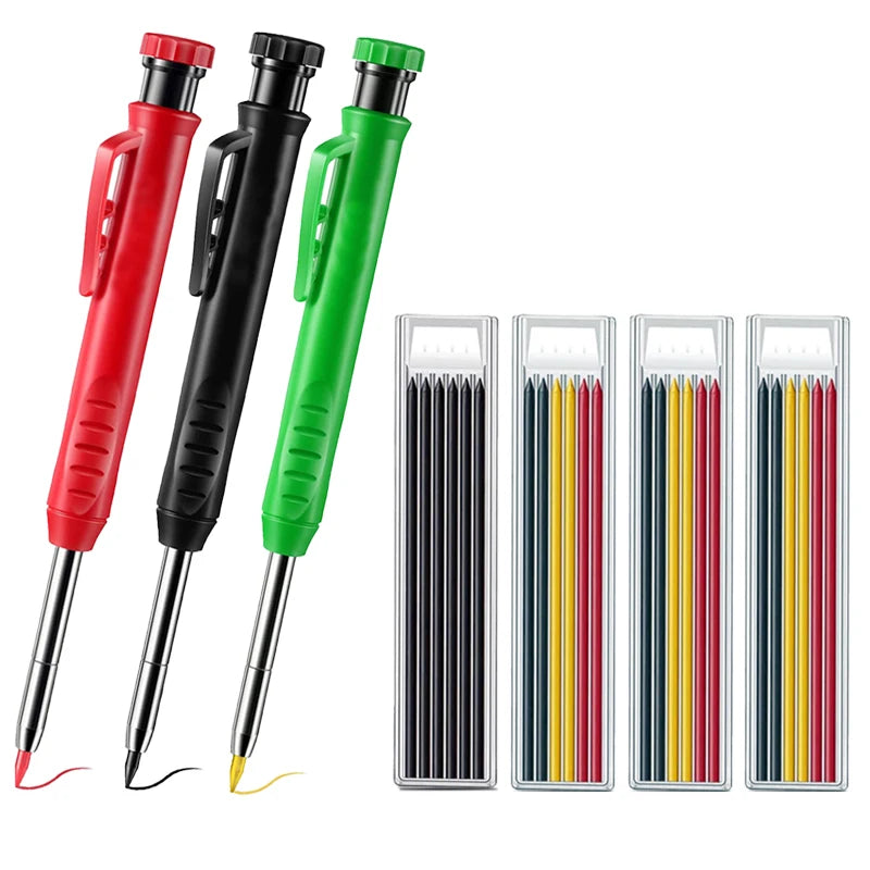 Pro Carpenter Pencil Set | Mechanical Marking Pencil with Built-In Sharpener & Refill Leads