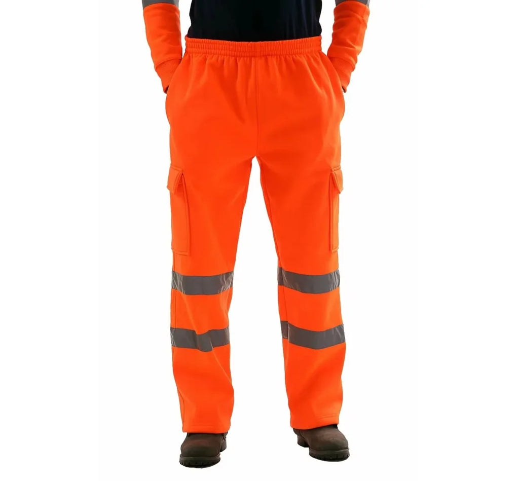 Men's Reflective Safety Work Joggers | Striped Hi-Vis Sweat Pants for Work Uniform — M to 4XL