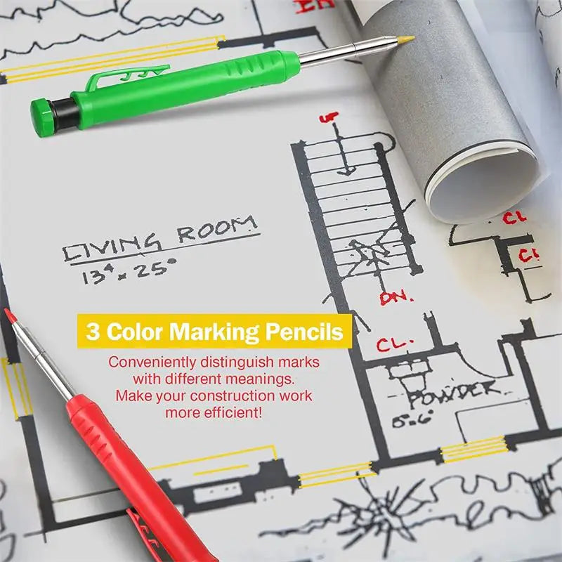 Pro Carpenter Pencil Set | Mechanical Marking Pencil with Built-In Sharpener & Refill Leads
