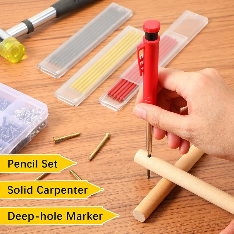 Pro Carpenter Pencil Set | Mechanical Marking Pencil with Built-In Sharpener & Refill Leads
