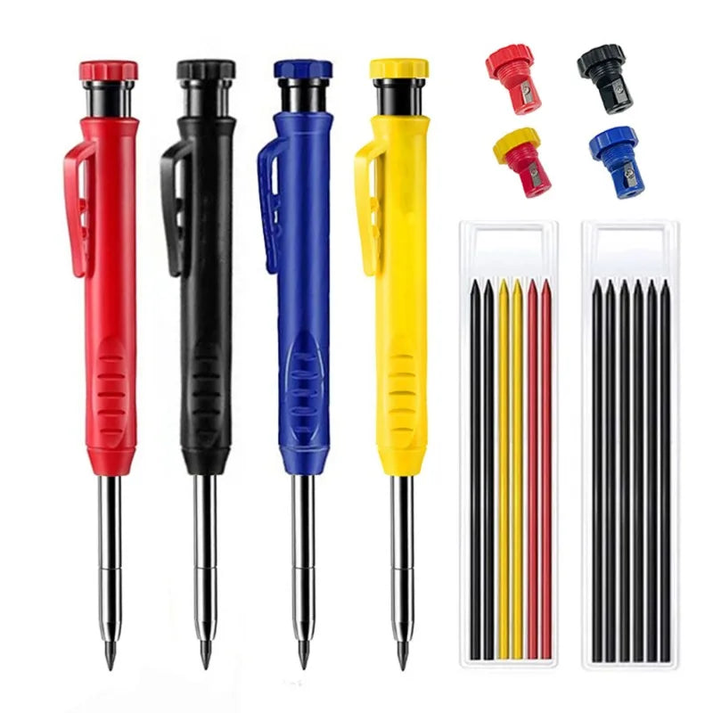 Pro Solid Carpenter Marking Pencil | Mechanical Woodworking Scriber with Lead Refills — Red, Black & Refill Packs