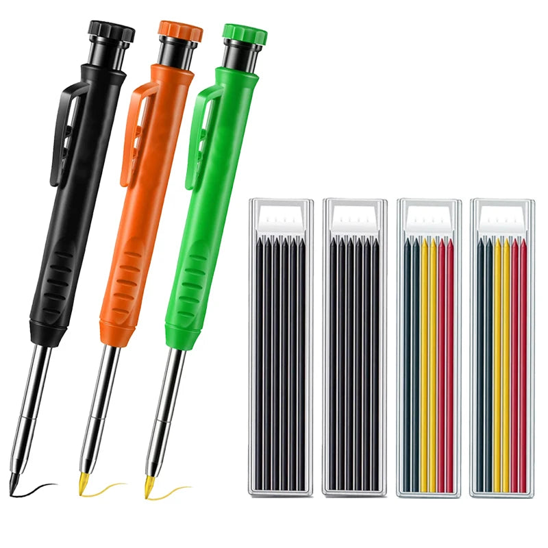 Pro Carpenter Pencil Set | Mechanical Marking Pencil with Built-In Sharpener & Refill Leads