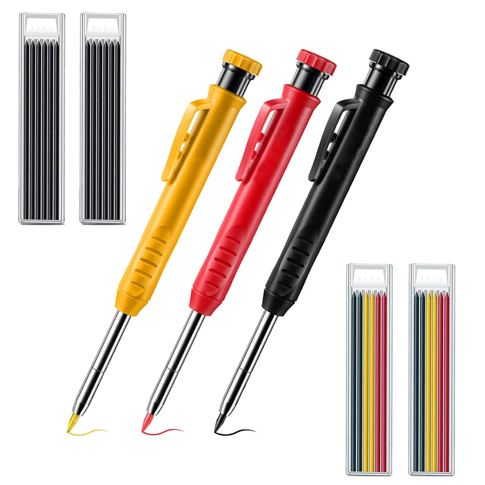 Pro Carpenter Pencil Set | Mechanical Marking Pencil with Built-In Sharpener & Refill Leads