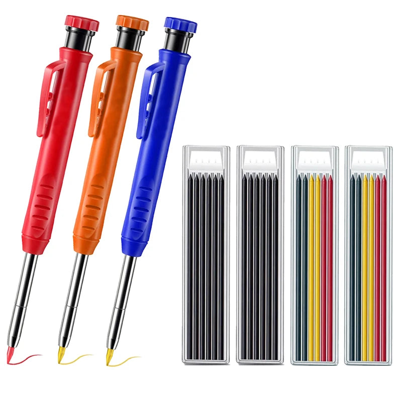 Pro Carpenter Pencil Set | Mechanical Marking Pencil with Built-In Sharpener & Refill Leads