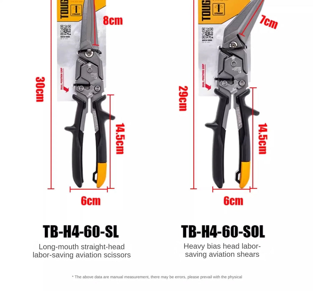 ToughBuilt Aviation Snips | Carbon Steel Cut Shears — Left, Right, Straight & Offset Long