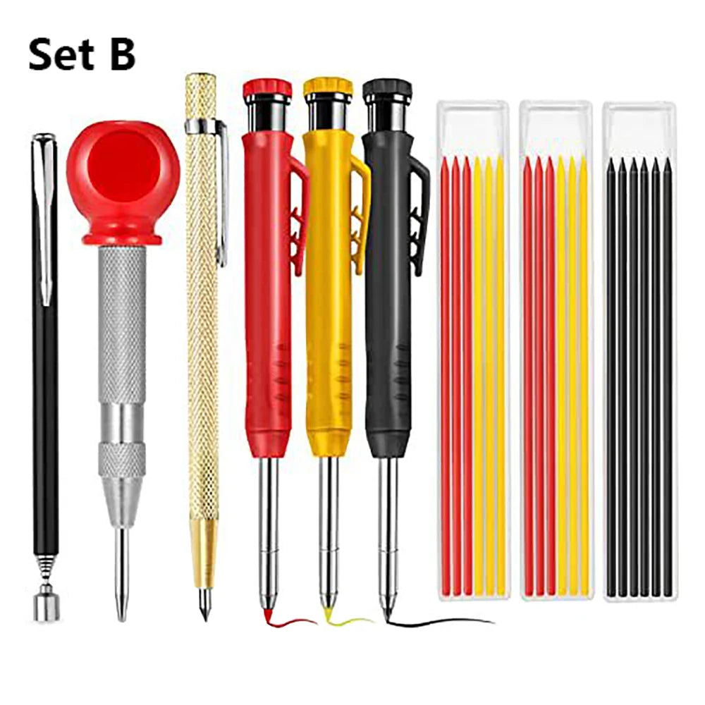 Pro Carpenter Pencil Set | Deep Hole Mechanical Marking Pencils for Woodworking & Construction