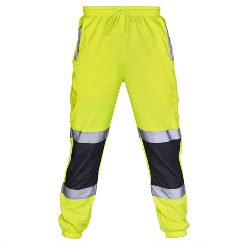 Men's Reflective Safety Work Joggers | Striped Hi-Vis Sweat Pants for Work Uniform — M to 4XL