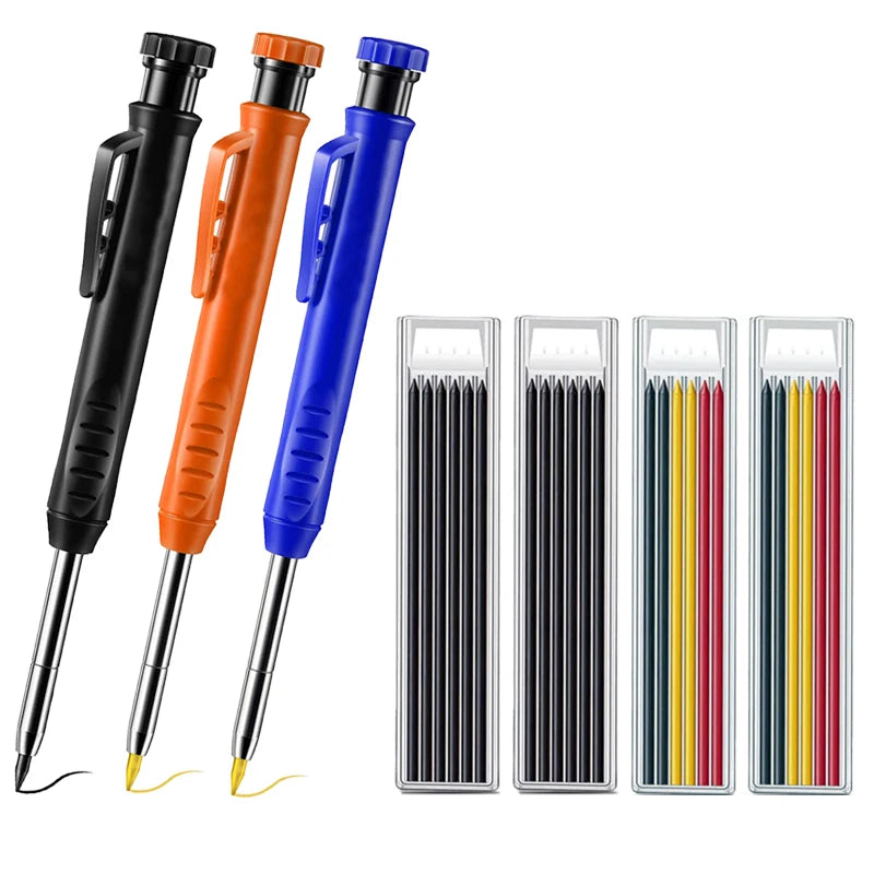 Pro Carpenter Pencil Set | Mechanical Marking Pencil with Built-In Sharpener & Refill Leads