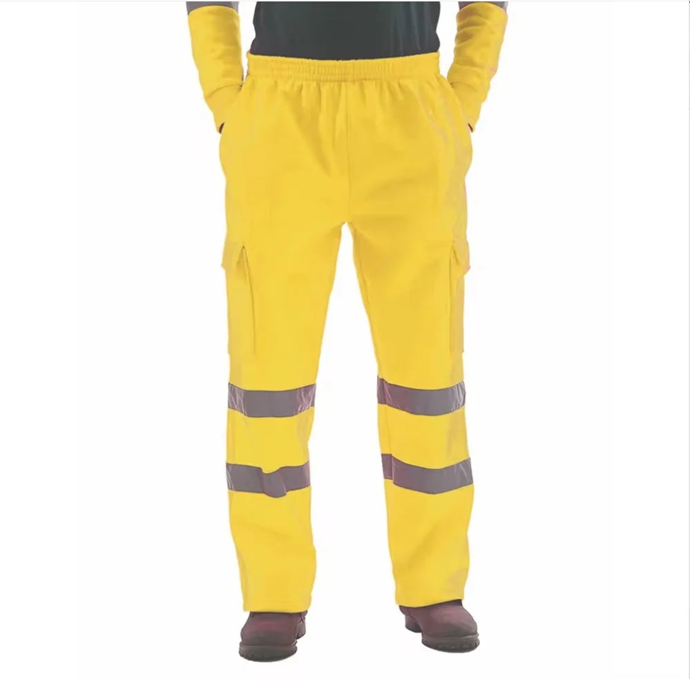 Men's Reflective Safety Work Joggers | Striped Hi-Vis Sweat Pants for Work Uniform — M to 4XL