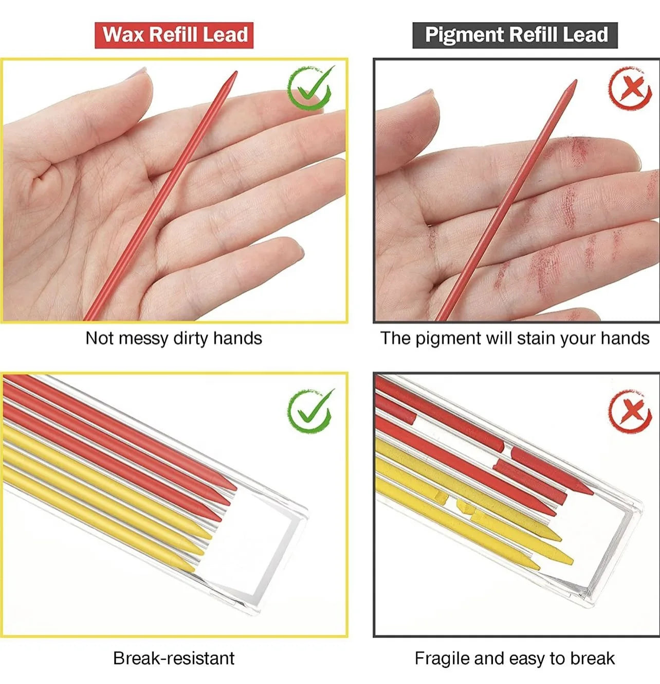 Pro Solid Carpenter Marking Pencil | Mechanical Woodworking Scriber with Lead Refills — Red, Black & Refill Packs