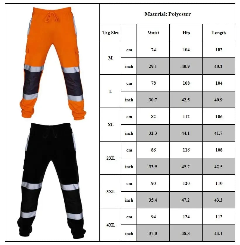 Men's Reflective Safety Work Joggers | Striped Hi-Vis Sweat Pants for Work Uniform — M to 4XL
