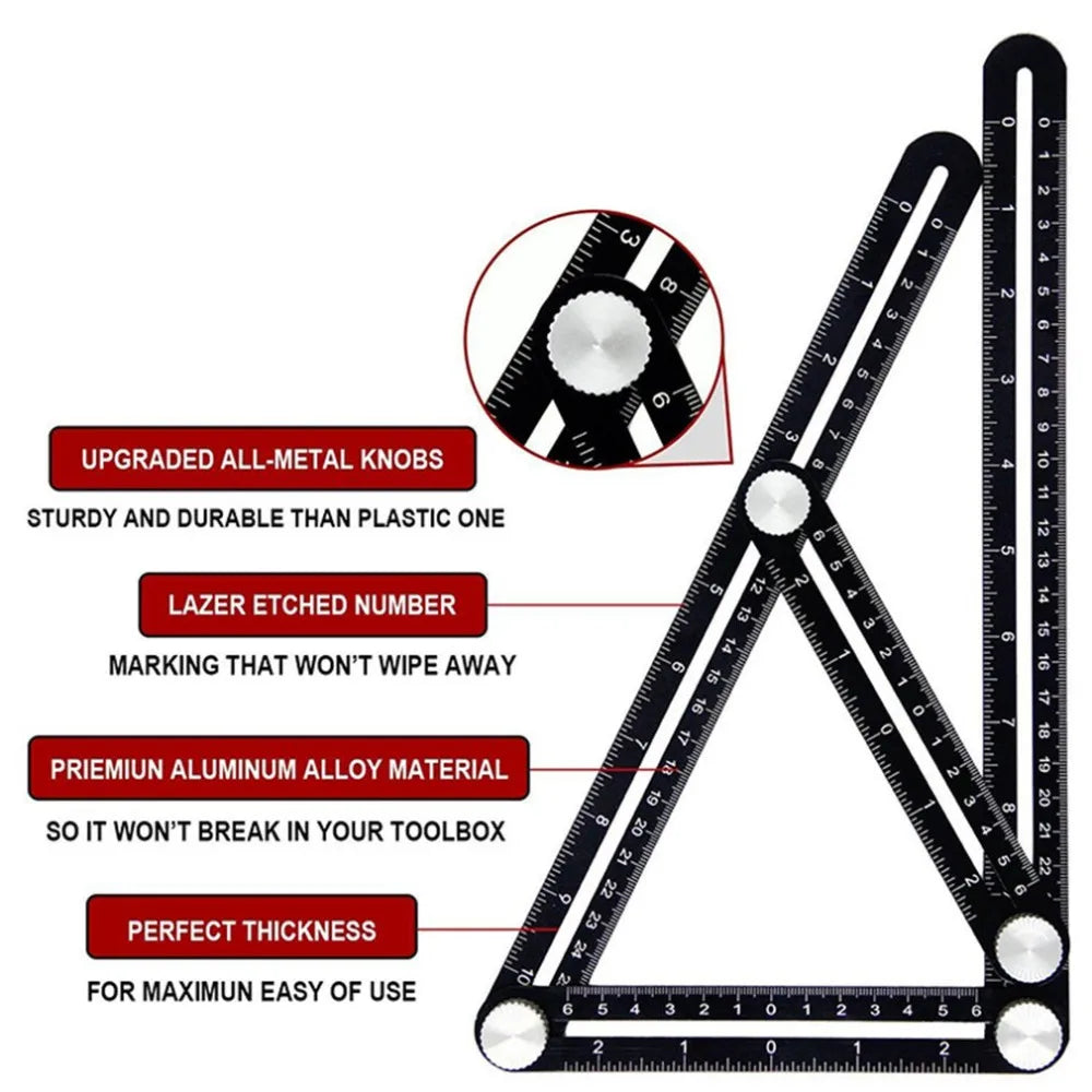 Aluminum Multi-Angle Folding Ruler | Precision Measuring Tool for Woodworking & Tile