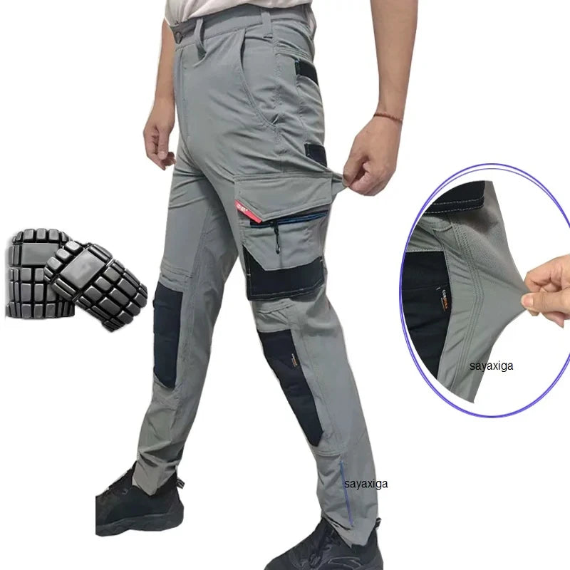 Men's Multi-Pocket Mechanic Work Pants | Wear-Resistant Cargo Trousers with Optional Kneepads — S to 3XL