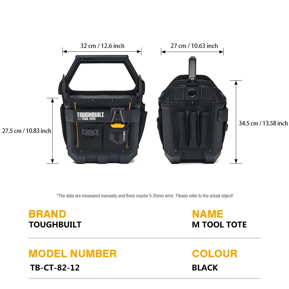 ToughBuilt 12" Hard Body Tool Tote | ClipTech Organizer for Job Site & Garage | TB-CT-82-12
