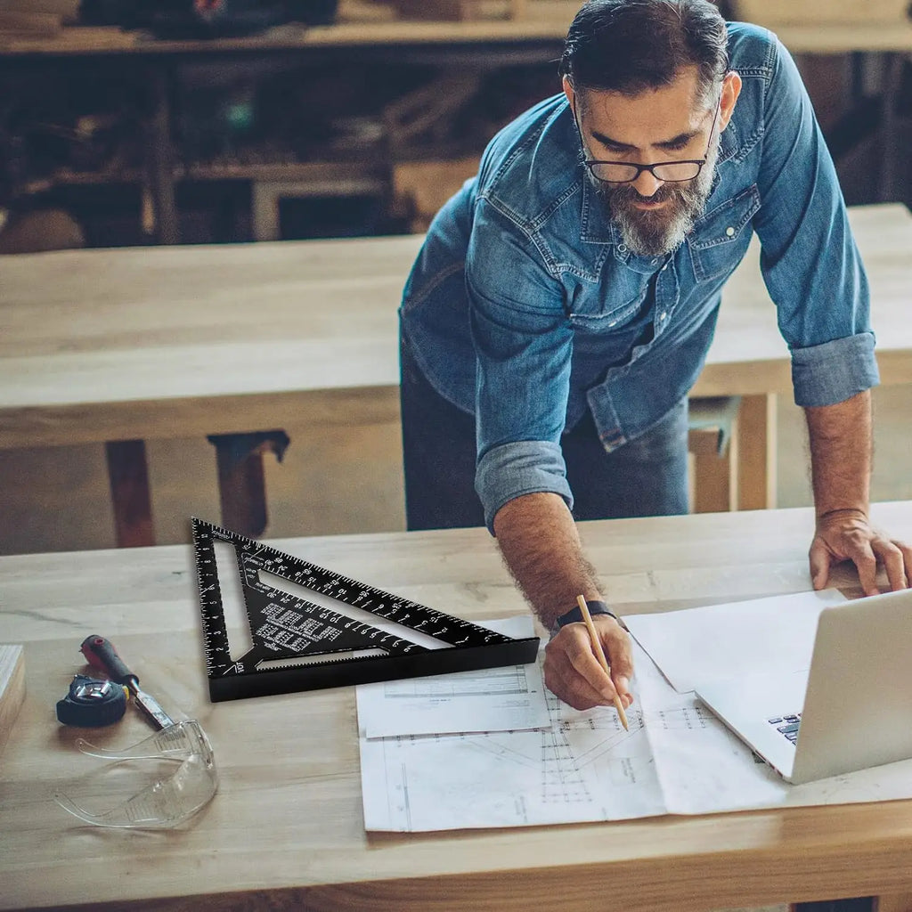 Aluminum Rafter Square | Triangle Ruler & Protractor for Woodworking & Framing