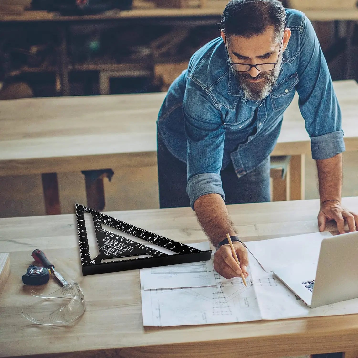 Aluminum Rafter Square | Triangle Ruler & Protractor for Woodworking & Framing