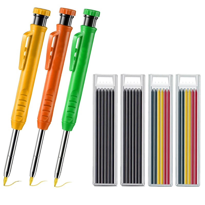 Pro Carpenter Pencil Set | Mechanical Marking Pencil with Built-In Sharpener & Refill Leads