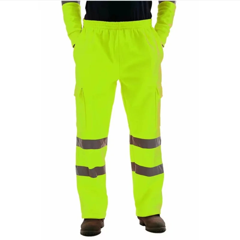 Men's Reflective Safety Work Joggers | Striped Hi-Vis Sweat Pants for Work Uniform — M to 4XL