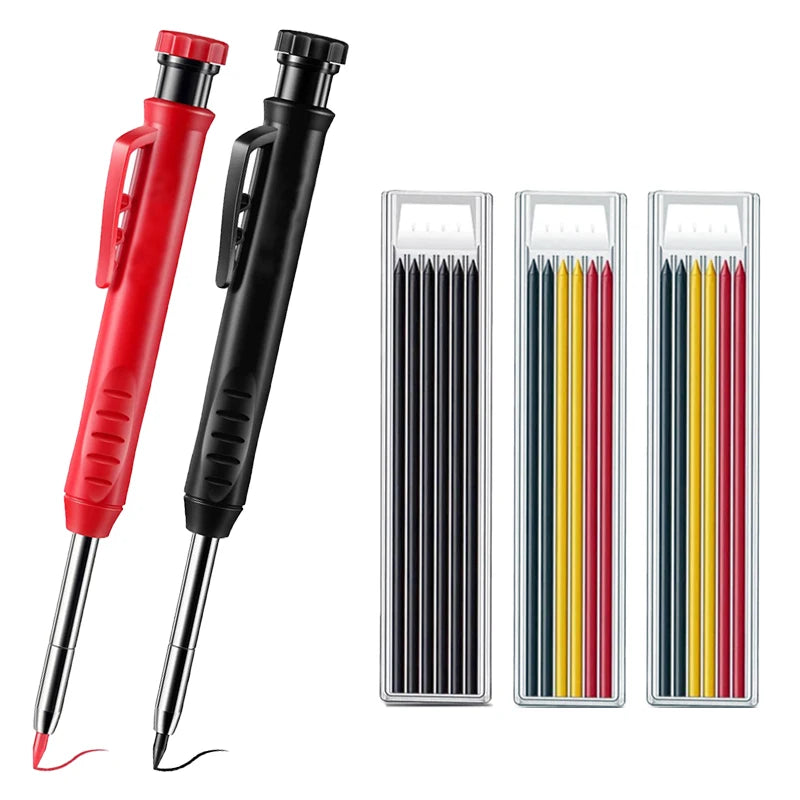 Pro Carpenter Pencil Set | Mechanical Marking Pencil with Built-In Sharpener & Refill Leads