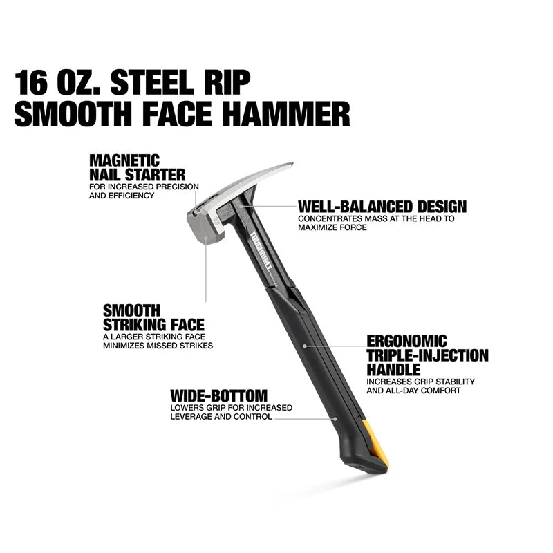 ToughBuilt Steel Rip Hammer | Titanium Steel Claw Hammer with Magnetic Nail Starter — 16 oz & 18 oz