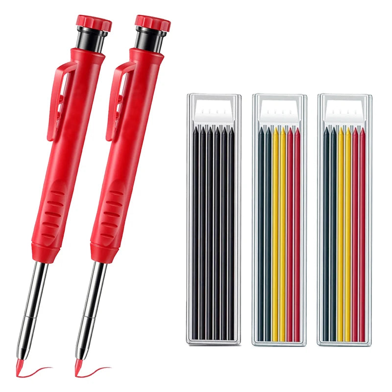 Pro Carpenter Pencil Set | Mechanical Marking Pencil with Built-In Sharpener & Refill Leads