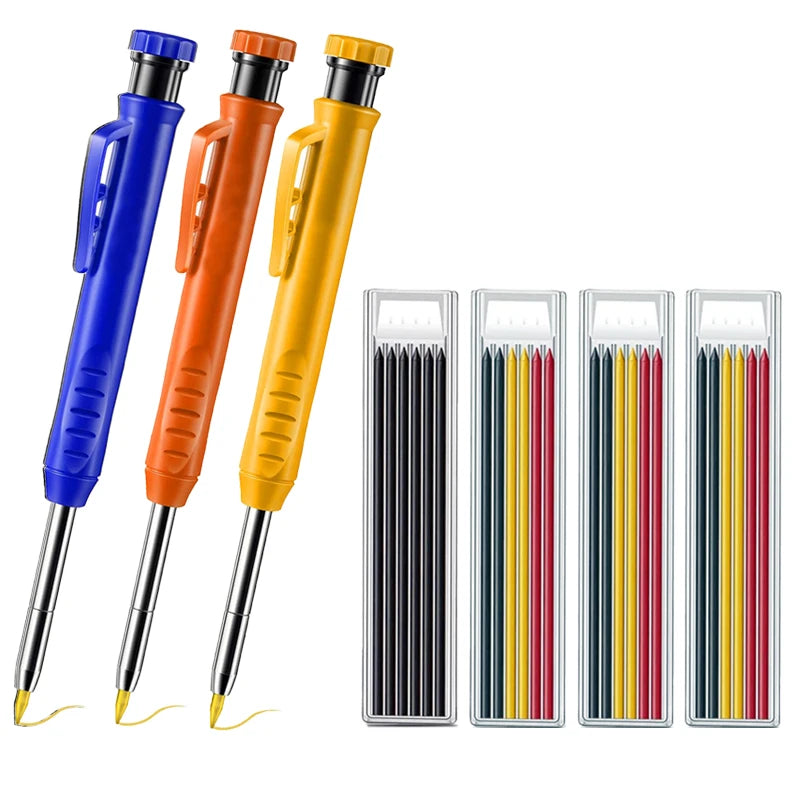Pro Carpenter Pencil Set | Mechanical Marking Pencil with Built-In Sharpener & Refill Leads