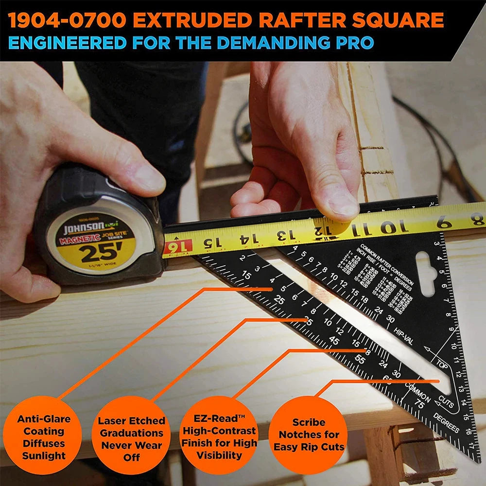 Aluminum Rafter Square | Triangle Ruler & Protractor for Woodworking & Framing