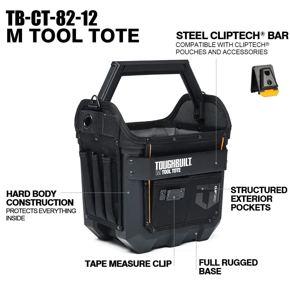 ToughBuilt 12" Hard Body Tool Tote | ClipTech Organizer for Job Site & Garage | TB-CT-82-12