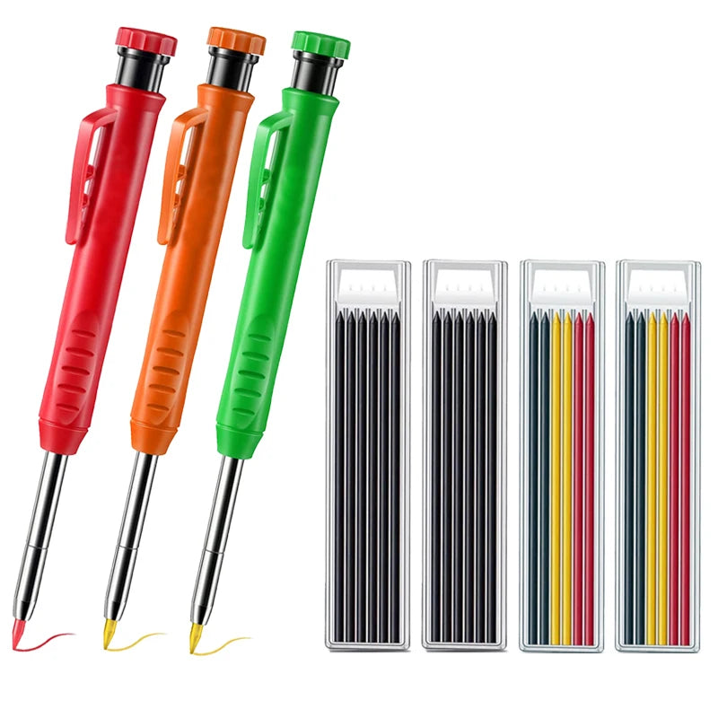 Pro Carpenter Pencil Set | Mechanical Marking Pencil with Built-In Sharpener & Refill Leads