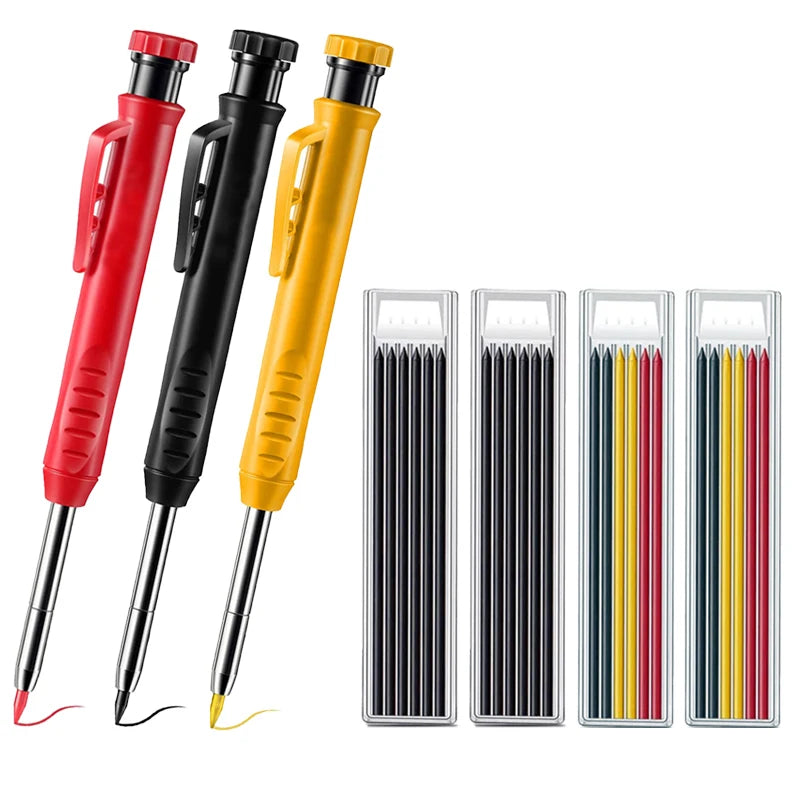 Pro Carpenter Pencil Set | Mechanical Marking Pencil with Built-In Sharpener & Refill Leads