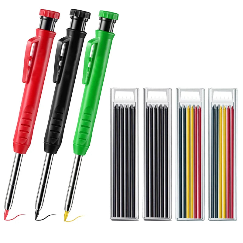 Pro Carpenter Pencil Set | Mechanical Marking Pencil with Built-In Sharpener & Refill Leads