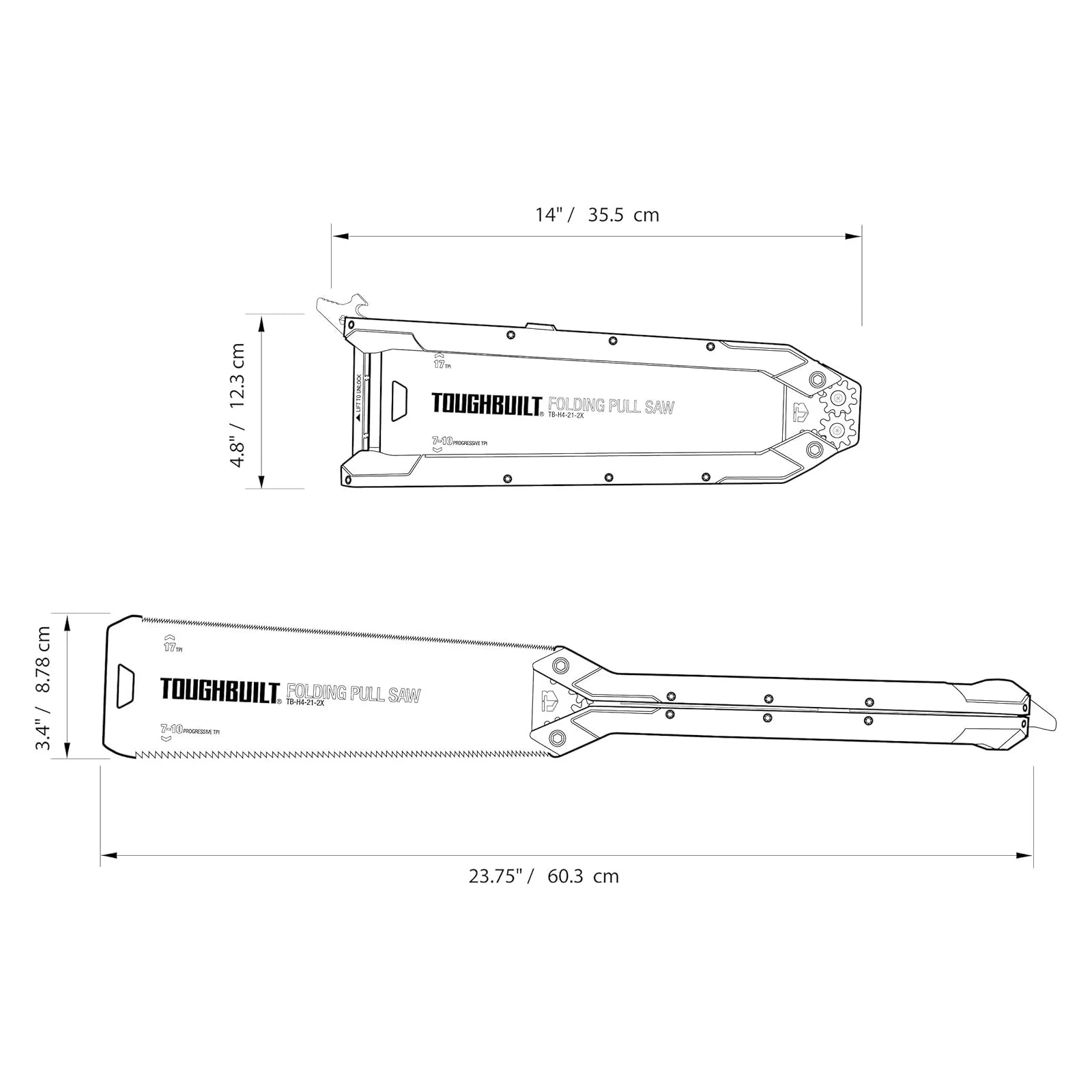 ToughBuilt Folding Pull Saw | Double-Edge Blade with In-Handle Storage | TB-H4-21-2X