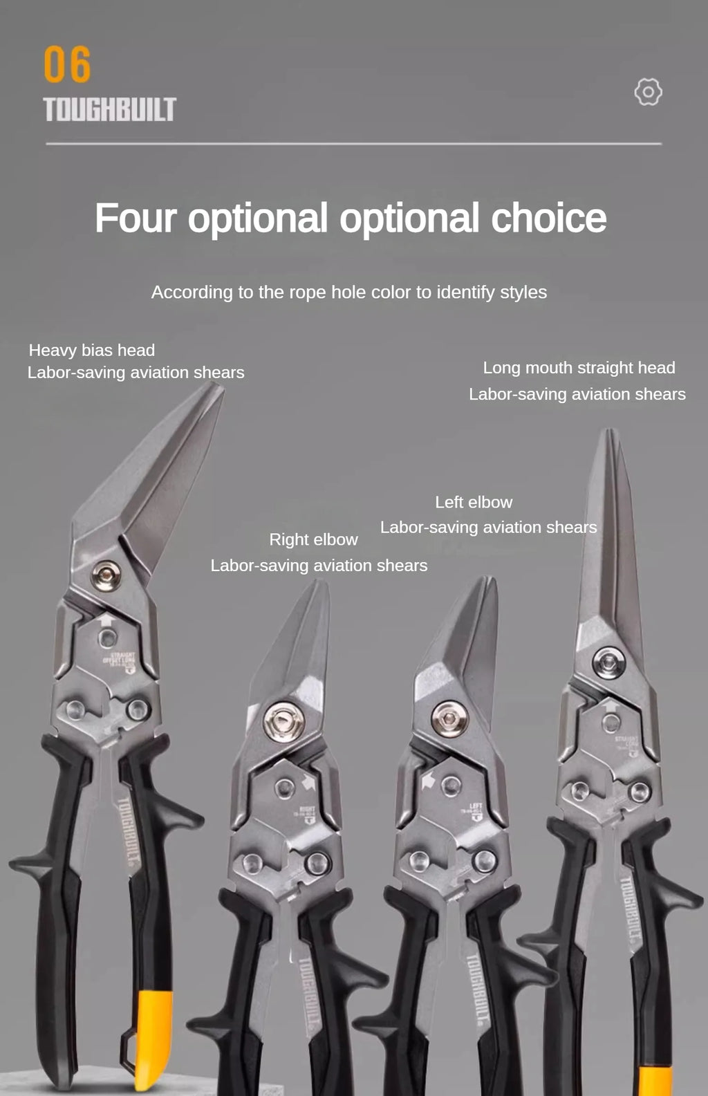 ToughBuilt Aviation Snips | Carbon Steel Cut Shears — Left, Right, Straight & Offset Long