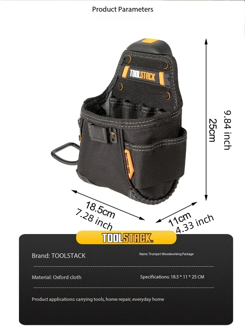 TOOLSTACK Carpenter Tool Pouch | Belt-Clip Hammer & Screwdriver Bag